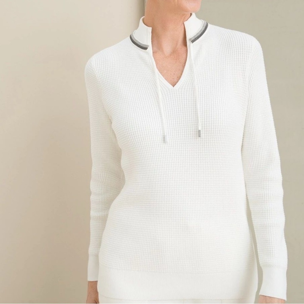 Chico's Zenergy Cotton Cashmere Waffle‎ Stitch Sweater size XL off white